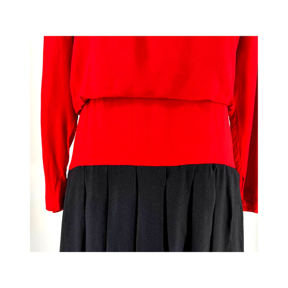 Diane Von Furstenberg Vintage Drop Waist Pleated Dress Red Black Size 8 - Picture 5 of 11
